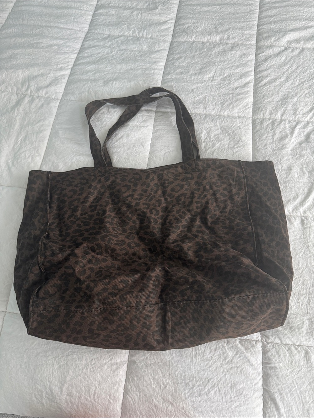 Brown Leopard Print Tote Bag with 'M' Accent - Picture 2 of 4